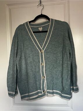 a new day Seafoam Green Button‑Front Cardigan with Cream Trim